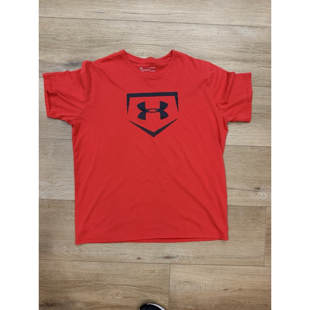 Under Armour HeatGear Mens XL Red Baseball Graphic T Shirt Loose Fit